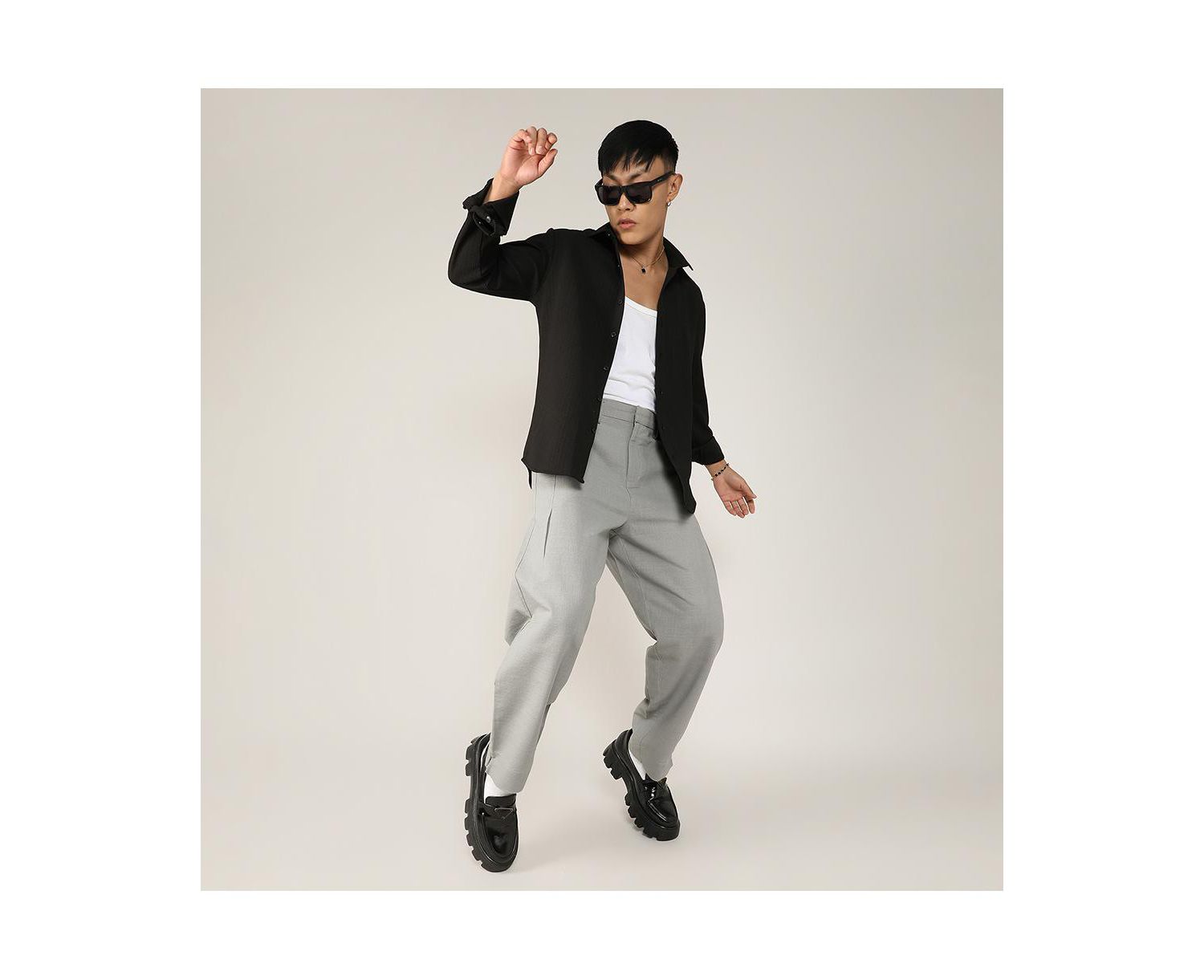 Men's Onyx Black Stripe-Creased Shirt