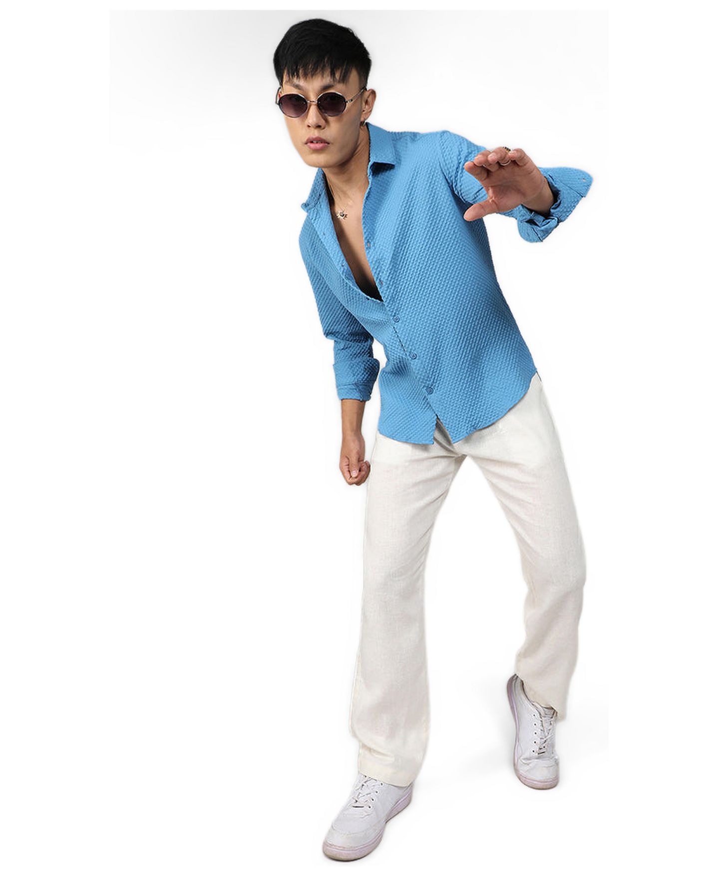 Мужская рубашка Cahoot Campus Sutra Sky Blue Textured Micro Buffalo Check, цвет: Синий — фото 3