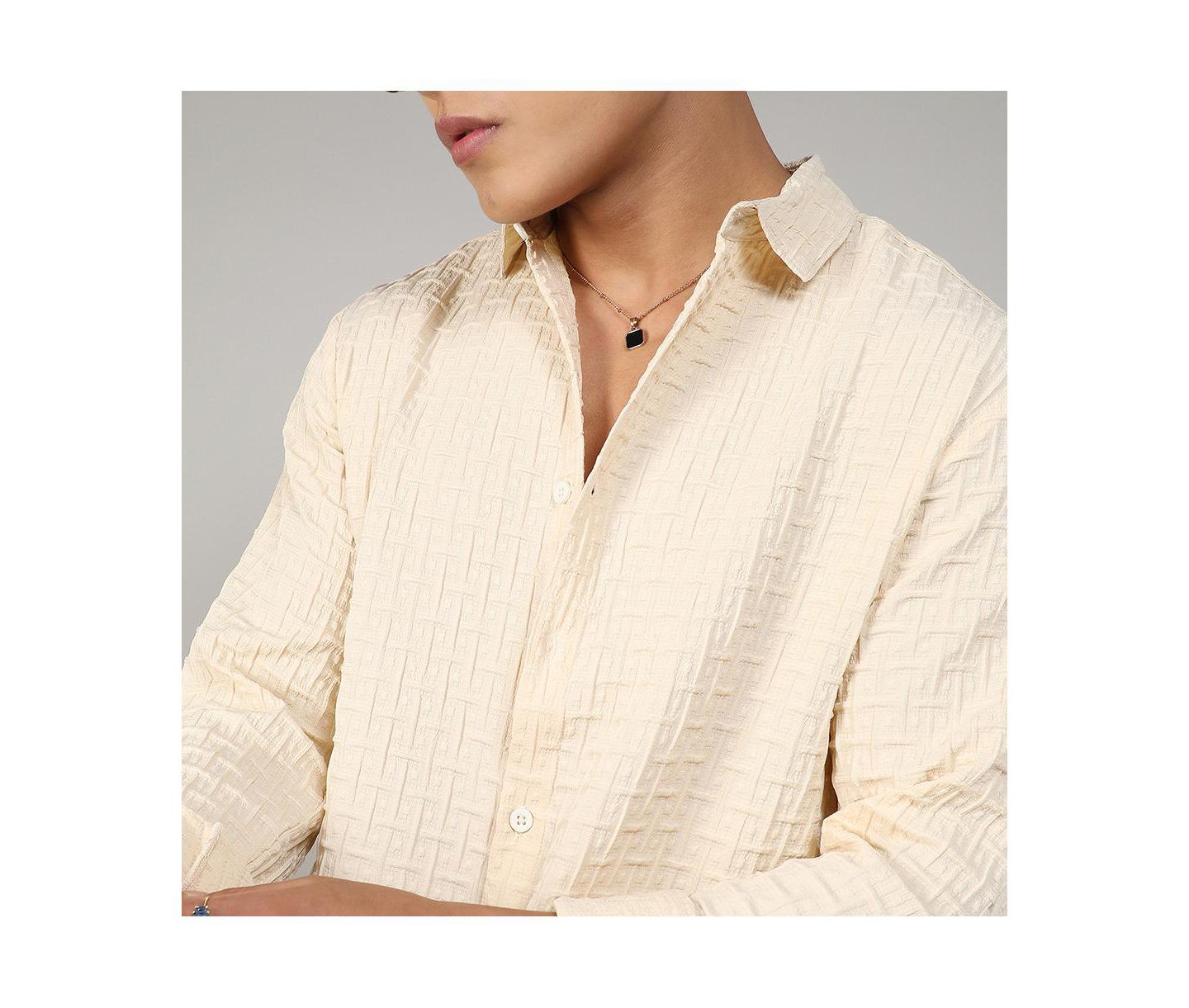 Мужская рубашка Cahoot Campus Sutra Pale Yellow Textured Weave, цвет: Жёлтый — фото 7