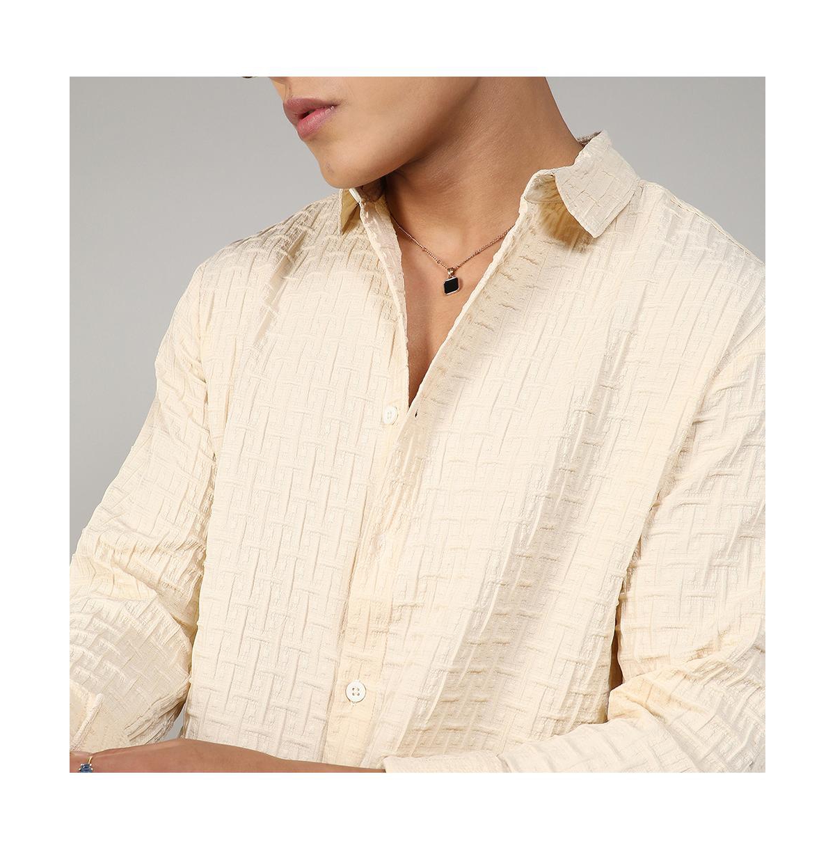 Campus Sutra Men's PaleTextured Weave Shirt - Yellow