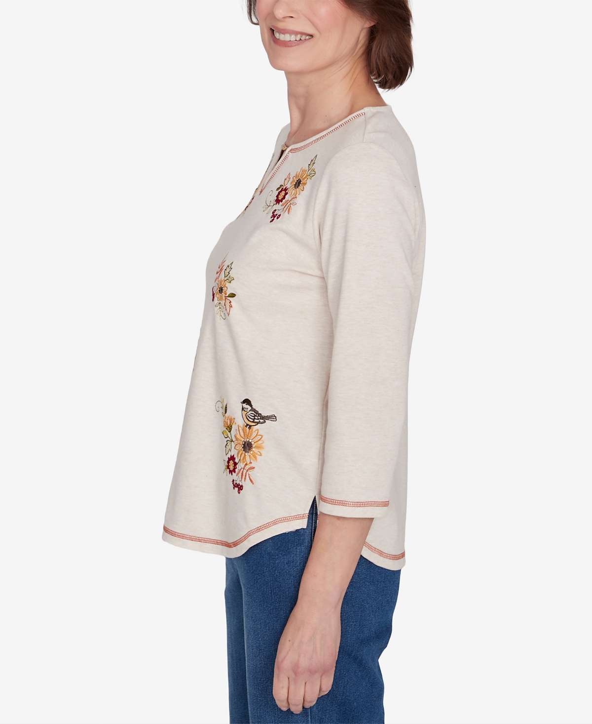 Alfred Dunner Petite Classics Sunflowers and Birds Top