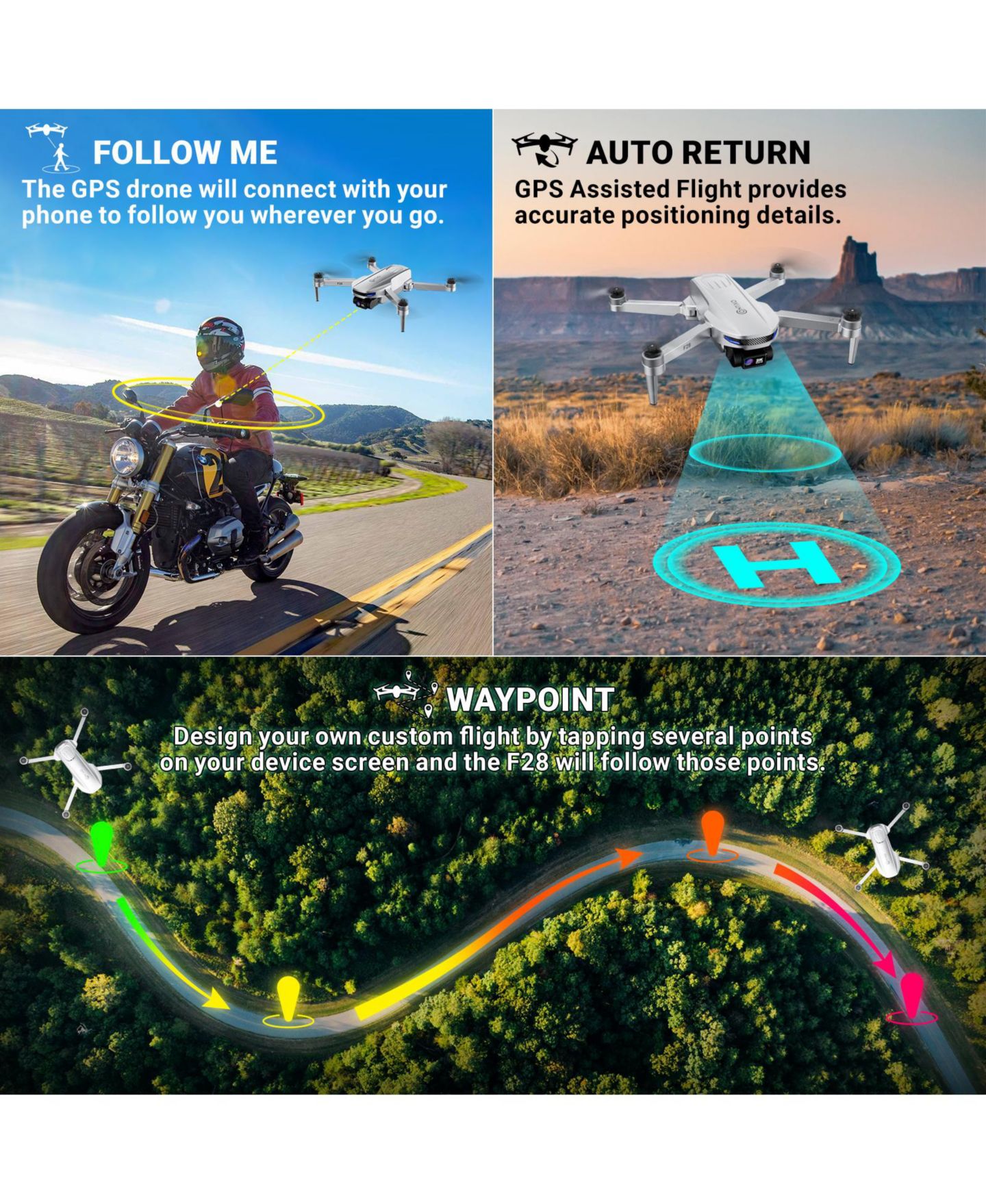 Детская игрушка Contixo F28 Foldable GPS Drone with 2K Full HD Camera, цвет: Серебряный — фото 8