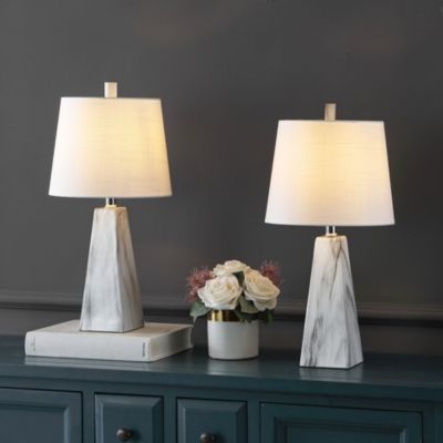 Owen 20.5" Contemporary Resin LED Table Lamp, White Marble Finish (Set of 2)