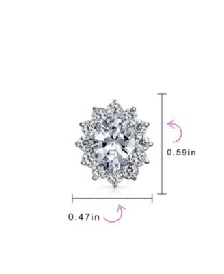 Classic Cubic Zirconia CZ Halo Crown Oval Stud Clip On Earrings Non Pierced Ears