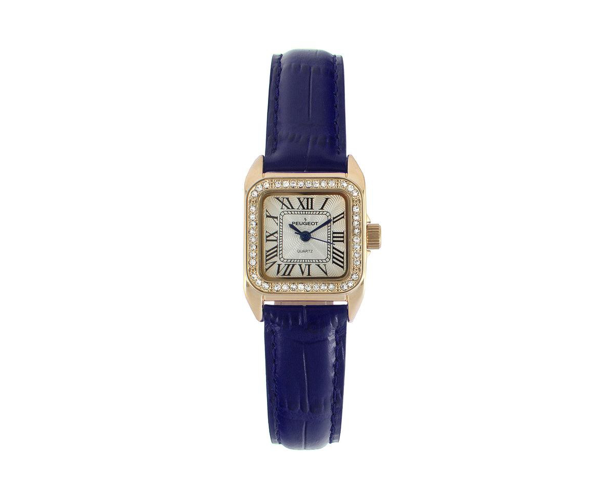 Women's 34x24mm Tank Watch with Crystal Bezel Blue Leather Strap - Blue