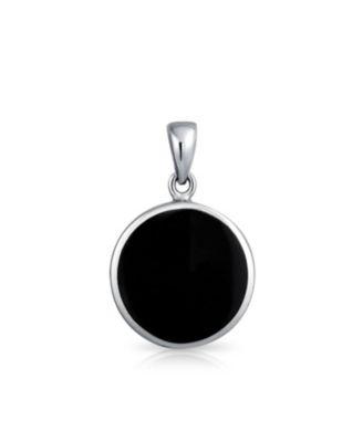 Celestial Black Enamel Round Circle Medallion Crescent Moon And Sun Pendant Necklace Sterling Silver