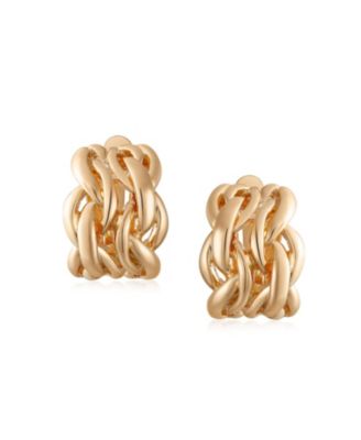 Twisted Cable Chain Weave Wide Half Hoop Clip On Earrings Non Pierced Ears