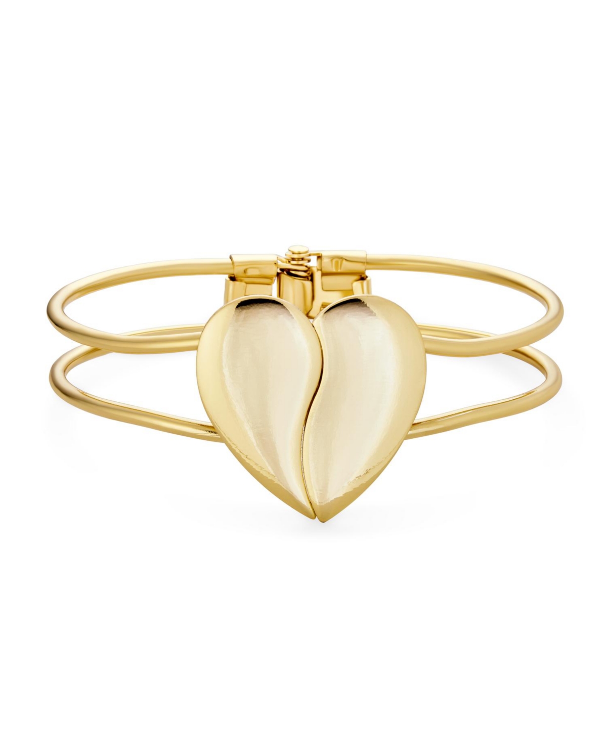 Bling Jewelry Initials Friendship Love Split Heart Wide Bracelets Bangle Cuff Bracelet For Women ForYellow Gold Tone Metal Hinge Opening - Gold-tone