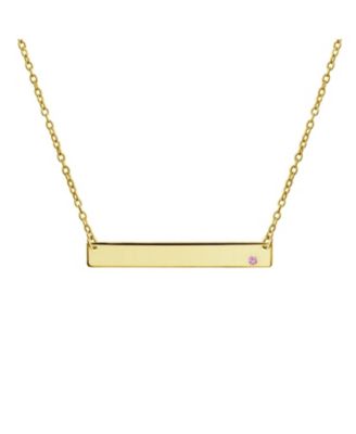 Horizontal Sideway Flat Bar Name Plated Pendant Necklace Gold Plated Sterling Silver With Crystal