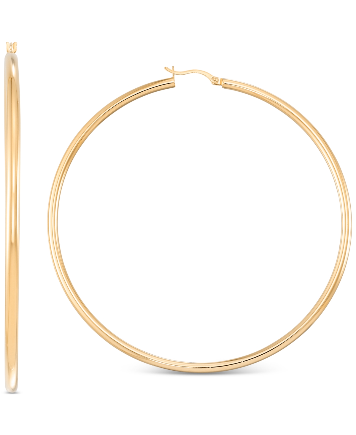 Macy's Polished Tube Extra-large Hoop Earrings In 14k Gold-plated Sterling Silver, 80mm In Gold Over Silver