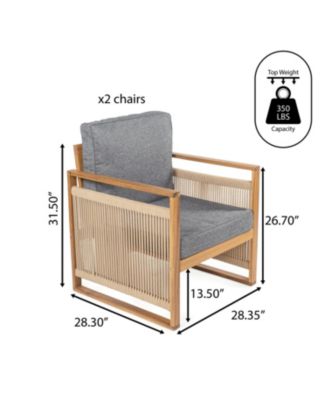 Gable Mid-Century Modern Roped Acacia Wood Outdoor Patio Chair with Cushions