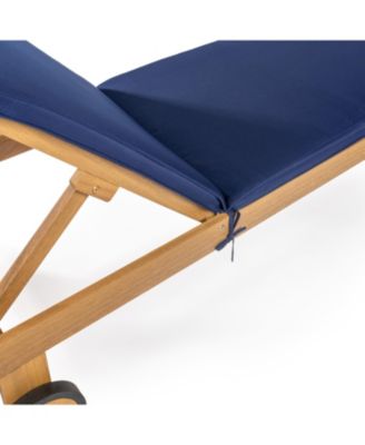 Mallorca Modern Classic Adjustable Acacia Wood Chaise Outdoor Lounge Chair with Cushion & Wheels