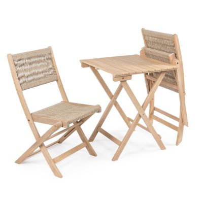 Javea Modern Coastal 3-Piece Acacia Wood Outdoor Folding Bistro Set