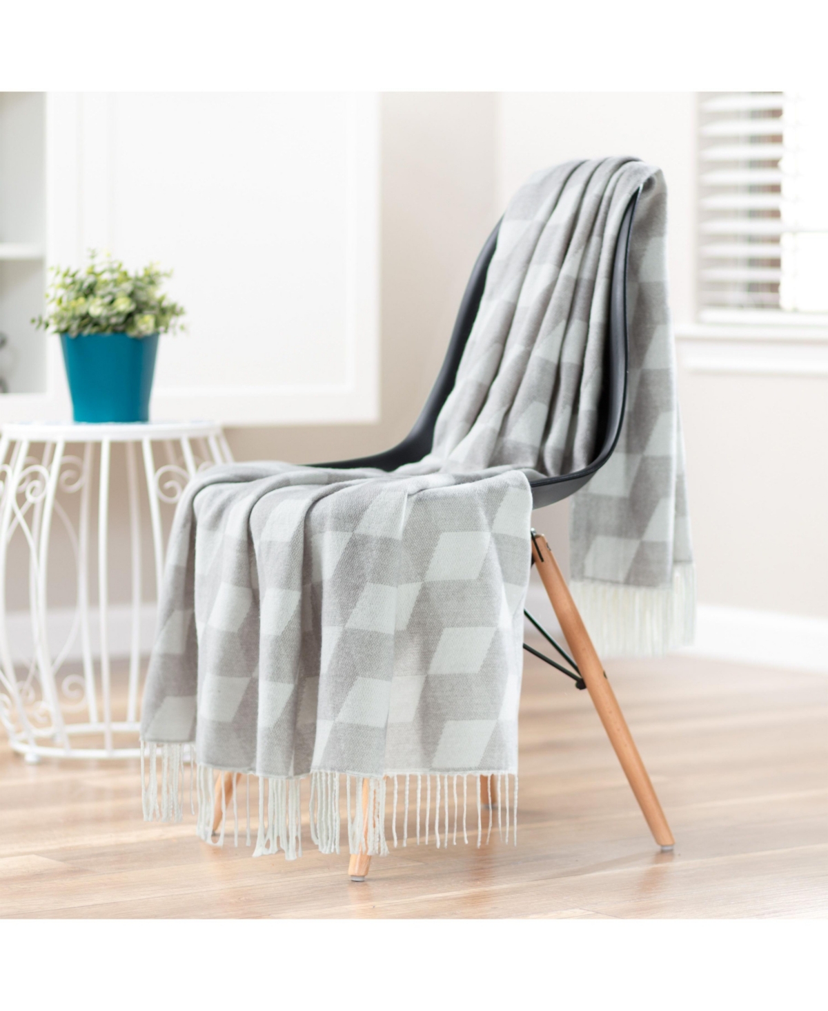 Chanasya Premium Pleated Solid Plaid Acrylic Throw Blanket With Tassels