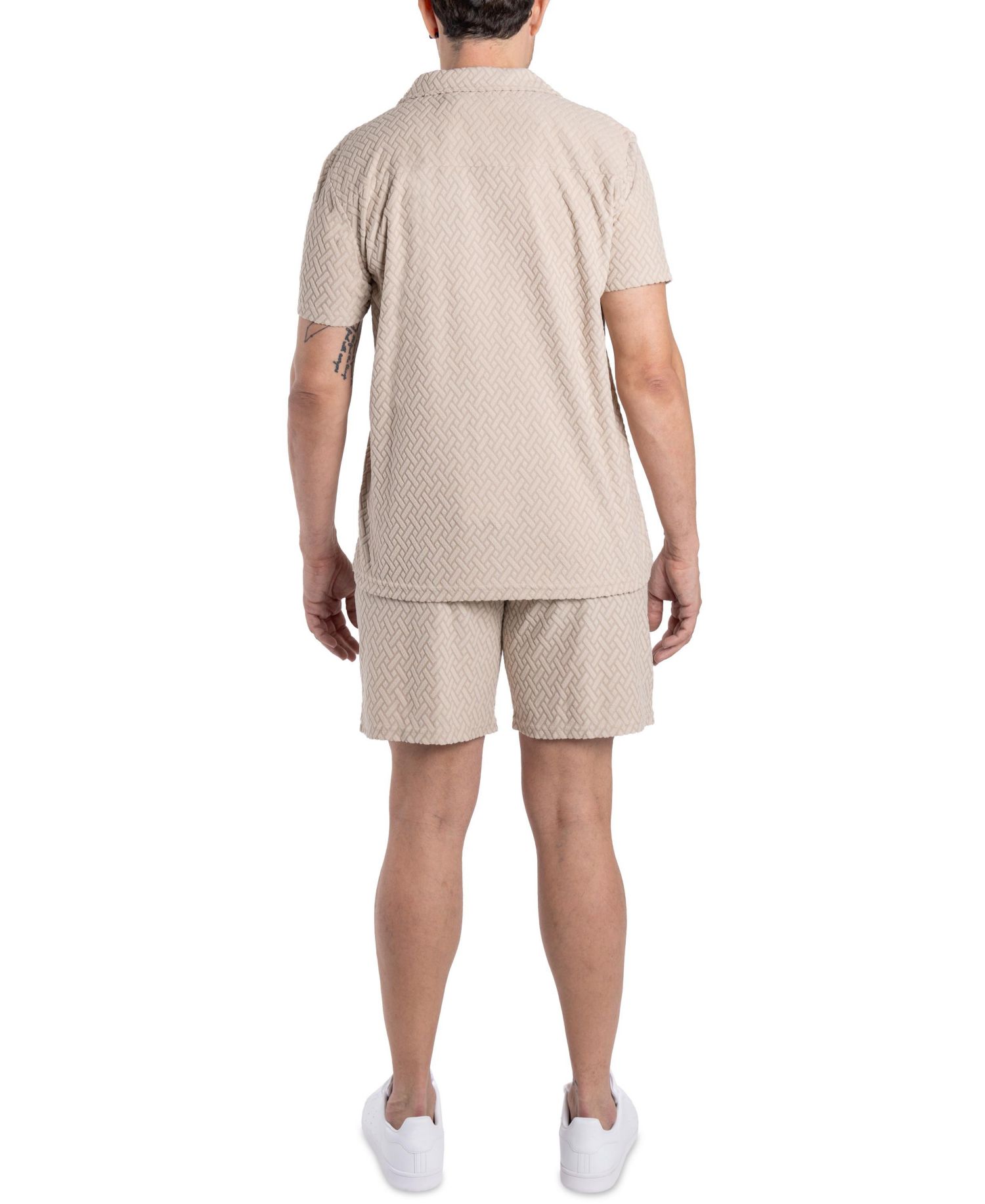 Men's Casual Textured Camp Collar Short Sleeve Button-Up Shirt