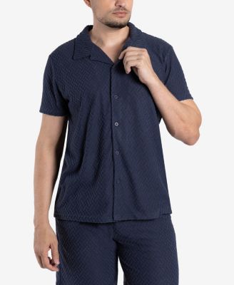 Men's Casual Textured Camp Collar Short Sleeve Button-Up Shirt