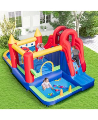 9-in-1 Inflatable Bounce Castle with Water Slide and Splash Pool with 735W Blower