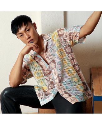 Men's Lemon Yellow & Chocolate Brown Geometric Block Oversized Shirt