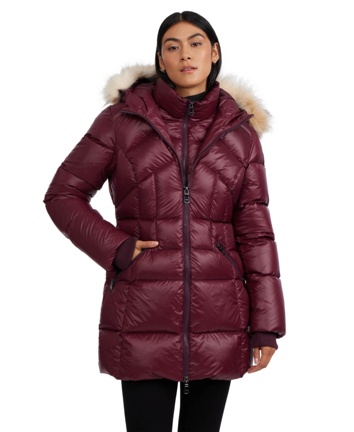 Women's Ares Fixed Hood Puffer with Fixed Bib - Ox blood