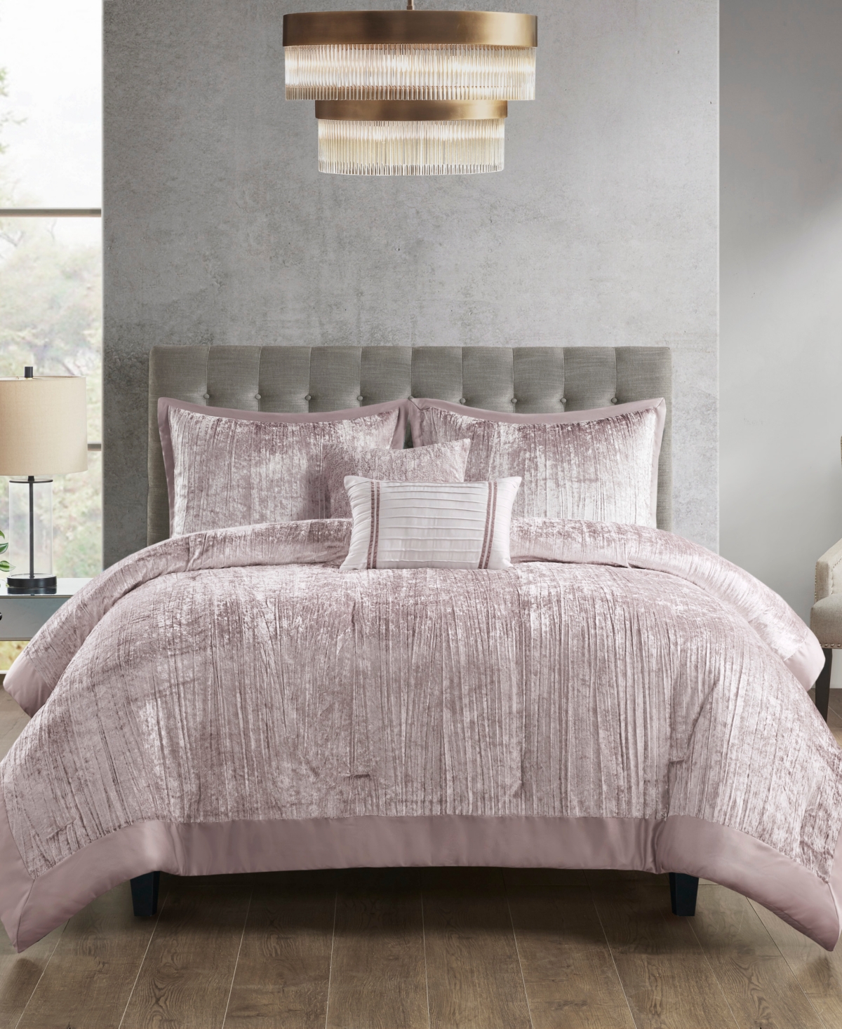 Madison Park Lee Crinkle Velvet 5-pc. Comforter Set, King/california King In Blush