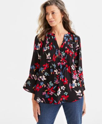 Style & Co - Women's Floral Dance Pintucked Top