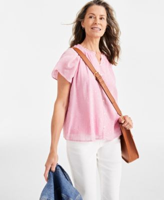 Style & Co - Women's Floral Dance Flutter-Sleeve Top