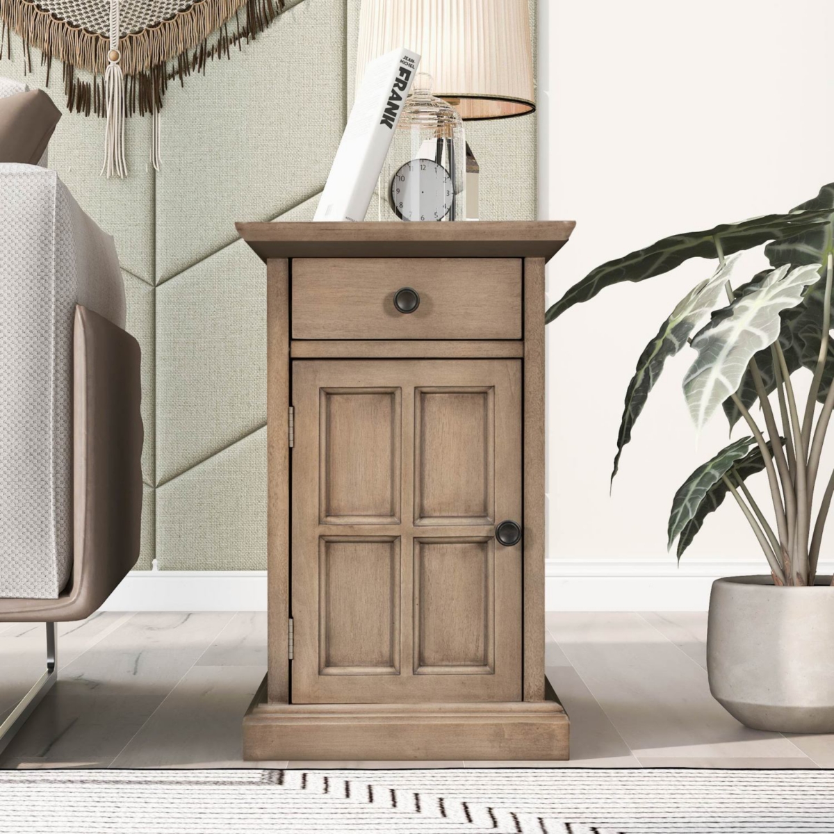 Simplie Fun Classic Vintage End Table with Usb Ports and Drawer