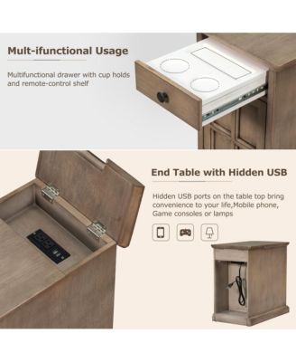  Classic Vintage End Table with USB Ports and Drawer