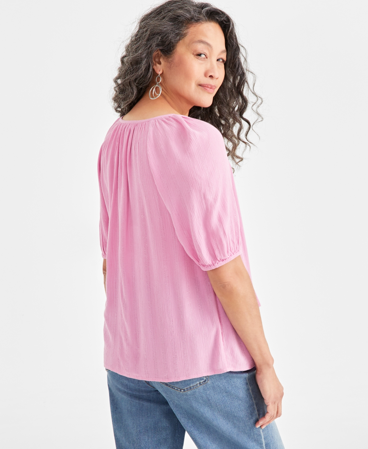 Style & Co Women's Split Neck Tassel Shine Top, Created for Macy's