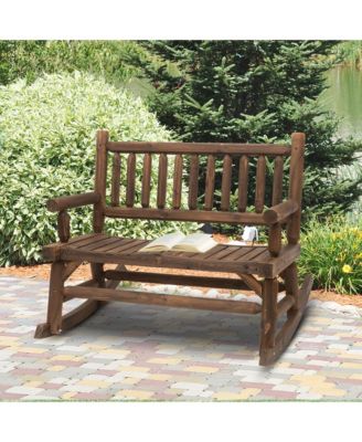 Walnut Log Rocking Loveseat for Outdoor Living