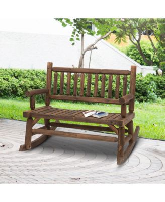 Walnut Log Rocking Loveseat for Outdoor Living