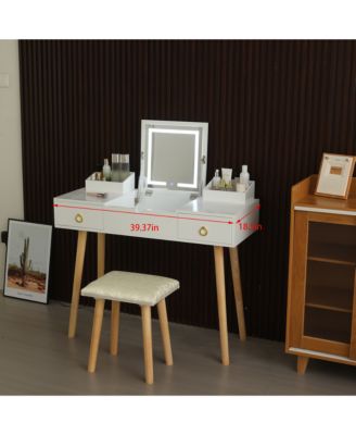 LED Vanity Desk with Mirror, Power Outlet, and Storage