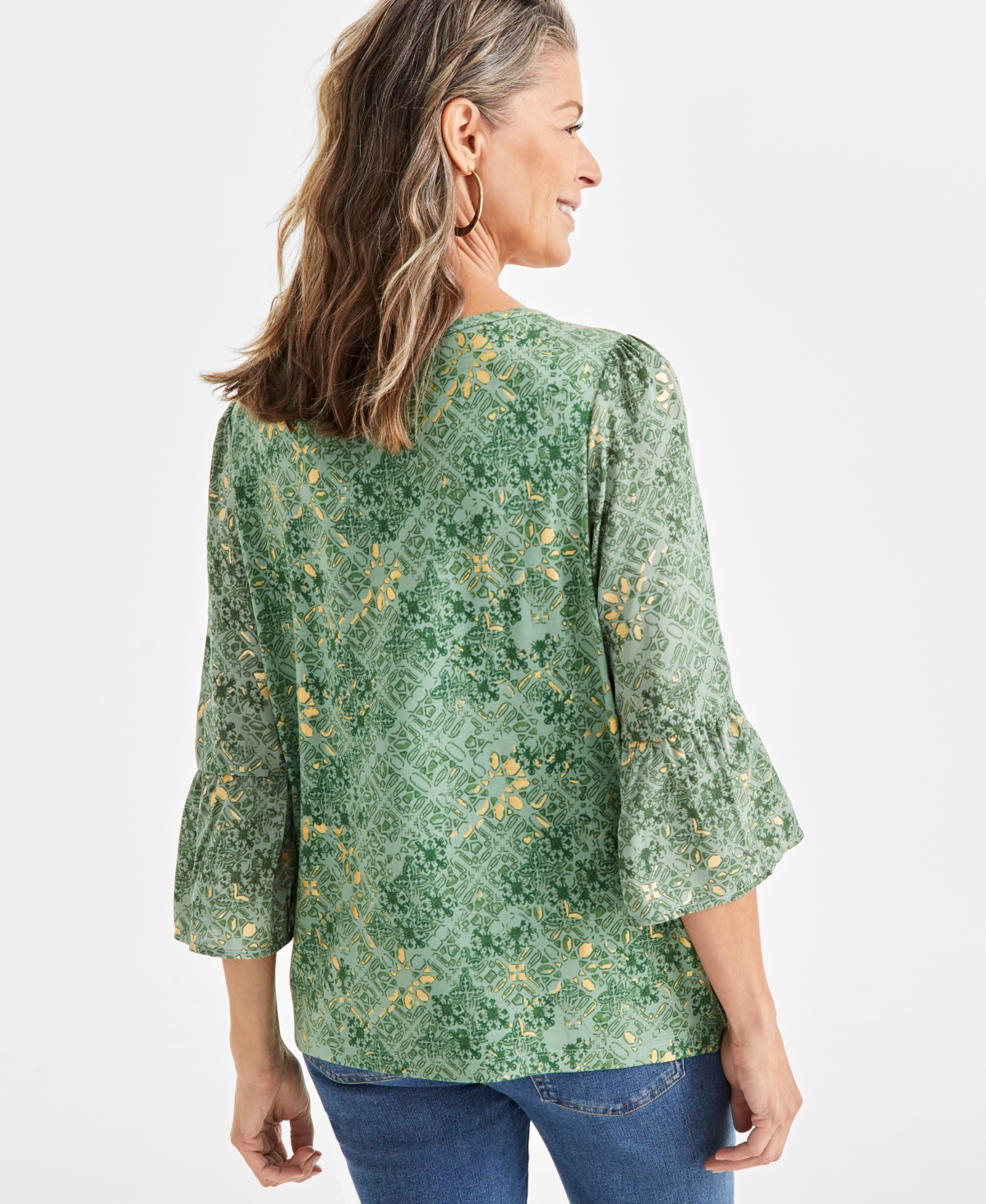Style & Co Petite Printed Mixed-Media Knit Top, Created for Macy's