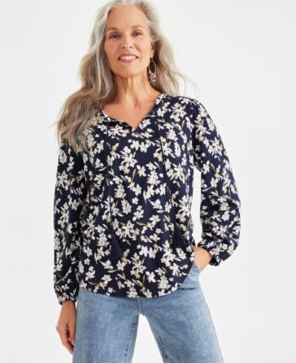 Style & Co Women's Printed Tassel Knit Blouse, Created for