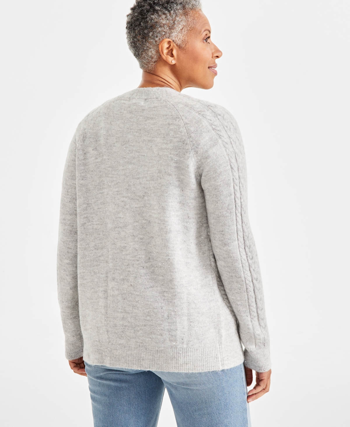 Style & Co Petite Shimmer Sequin Cable-Knit Cardigan, Created for Macy's