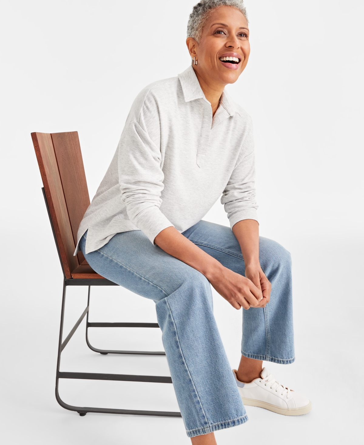 Style & Co Petite Heathered Johnny Collar Fleece Top, Created for Macy's
