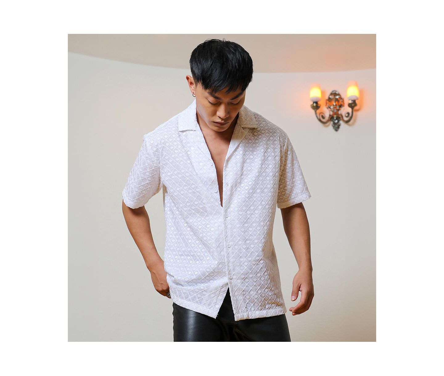 Мужская рубашка Cahoot Chalk White Embroidered Circular, цвет: Белый — фото 6