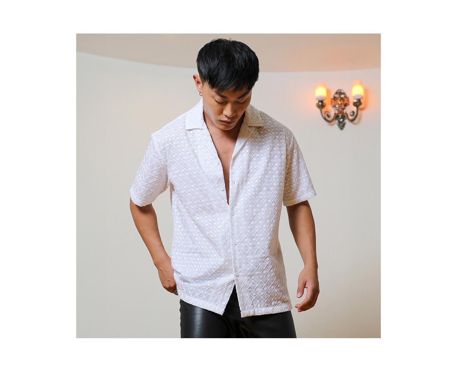 Men's Chalk White Embroidered Circular Shirt