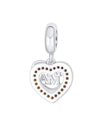 Two Open Hearts BFF MAMA Red Zirconia Dangle Charm Bead for Mom's Silver Bracelet