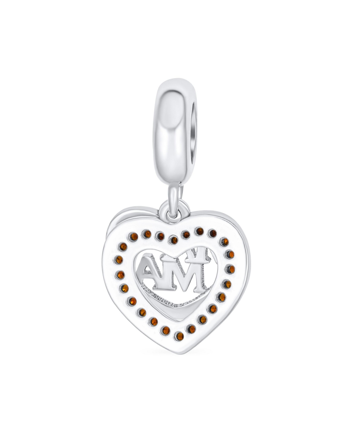 Bling Jewelry Two Open Hearts Bff Mama Red Zirconia Dangle Charm Bead for Mom's Silver Bracelet