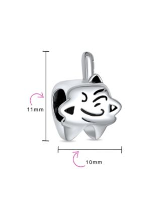 Cartoon Winking Tooth Fairy Dentist Charm Bead Oxidized Sterling Silver Fits European Bracelet