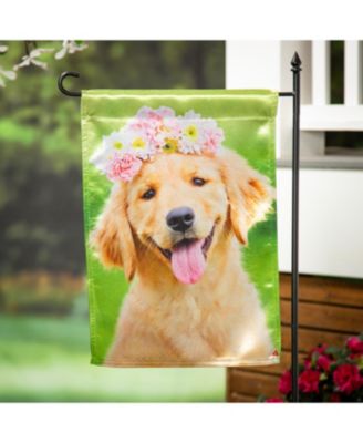 Garden Flag Golden Lab with Flower Crown Lustre Double Sided Indoor Outdoor Decor 18" x 12.5"