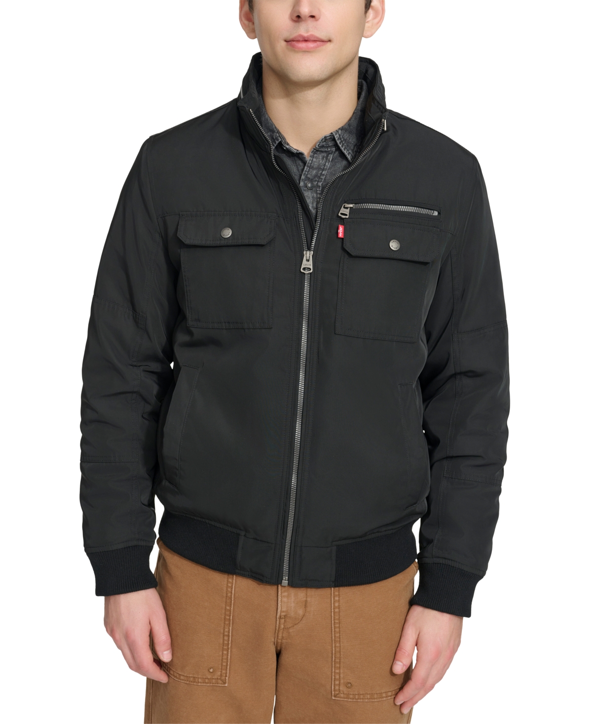 Men's Twill Stand-collar Jacket In Black