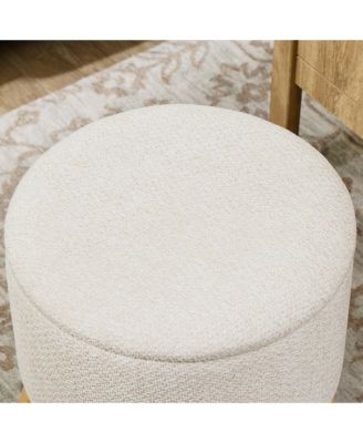 Storage Ottoman, Round Stool Chair with Cushioned Top, Cream White