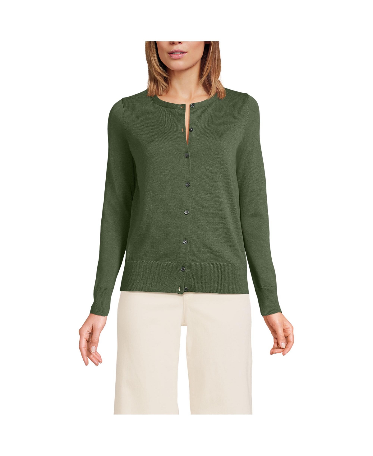 Women's Petite Fine Gauge Cotton Cardigan Sweater - Warm tawny brown