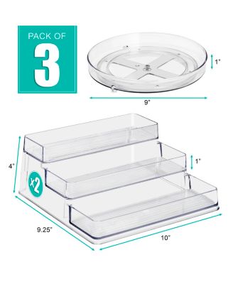 Pantry Spice organizer Set, 3-Tier Seasoning Organizer for Cabinet (2 Pack) and Lazy Susan Spice Rack Turntable 9-Inch, Spice Organization for Cabinet, Condiment Organizer Pantry & Refrigerator
