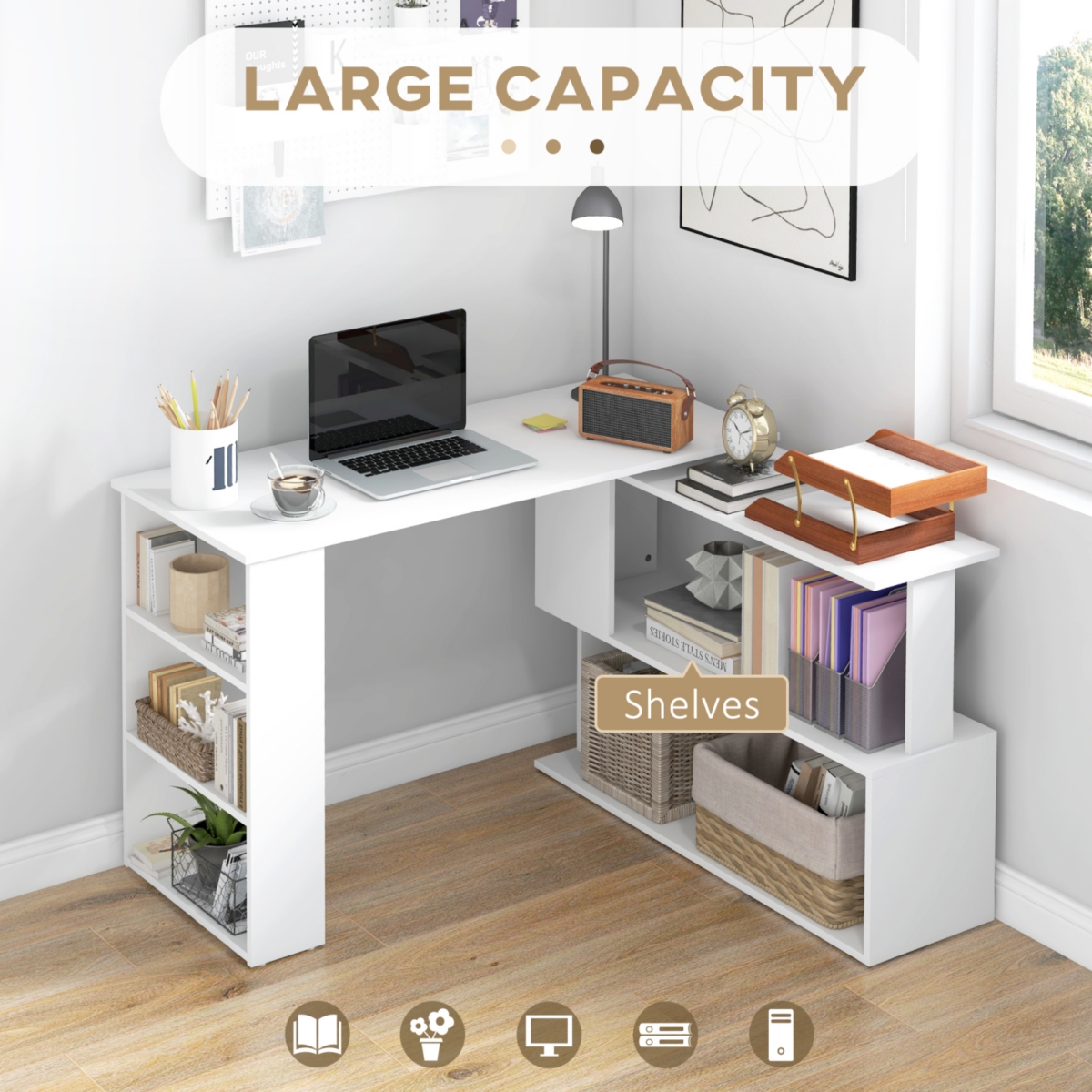 Streamdale Furniture Minimalist L-Shape Corner Desk with Storage Shelves