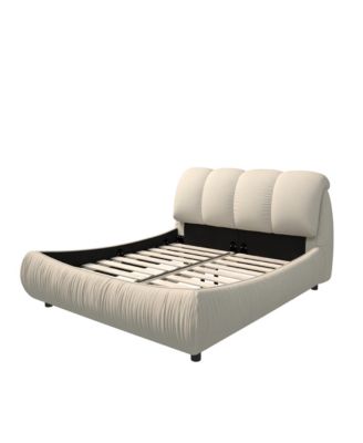 King Upholstered Platform Bed with Oversized Backrest, Beige