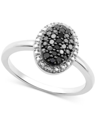 Macy's - Black Diamond Oval Cluster Ring (1/6 ct. t.w.) in Sterling Silver