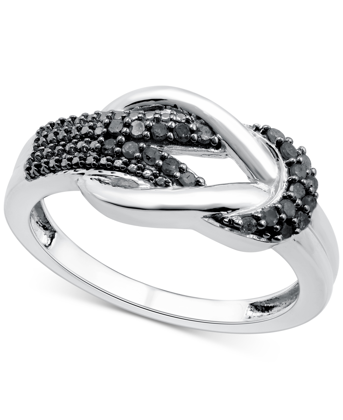 Macy's Black Diamond Polished Interlocking Ring (1/6 Ct. T.w.) In Sterling Silver In Sterling Silver